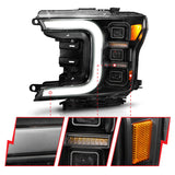 ANZO 18-20 Ford F-150 Full Led Projector Light Bar Headlights Black Amber