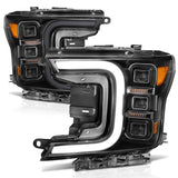 ANZO 18-20 Ford F-150 Full Led Projector Smoke Bar Style Headlights Black Amber