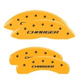 MGP 4 Caliper Covers Engraved Front & Rear With stripes/Challenger Yellow finish black ch