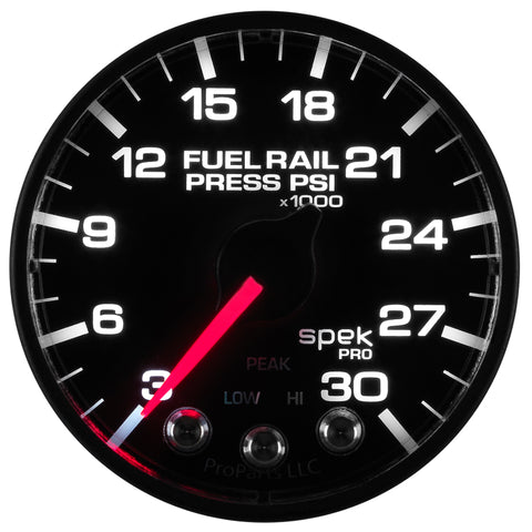 Autometer Spek-Pro Gauge Rail Press 2 1/16in 30Kpsi Stepper Motor W/Peak & Warn Blk/Blk