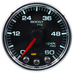 Autometer Spek-Pro Gauge Boost 2 1/16in 60psi Stepper Motor W/Peak & Warn Blk/Chrm