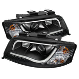 Spyder Audi A6 02-04 Projector Headlights Halogen Model Light Tube DRL Blk PRO-YD-ADA601-LTDRL-BK