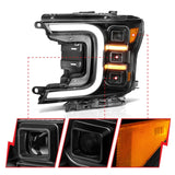 ANZO 18-20 Ford F-150 Full Led Projector Smoke Bar Style Headlights Black Amber